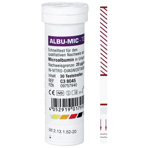 Albu-Mic kidney function test strips, individually sealed