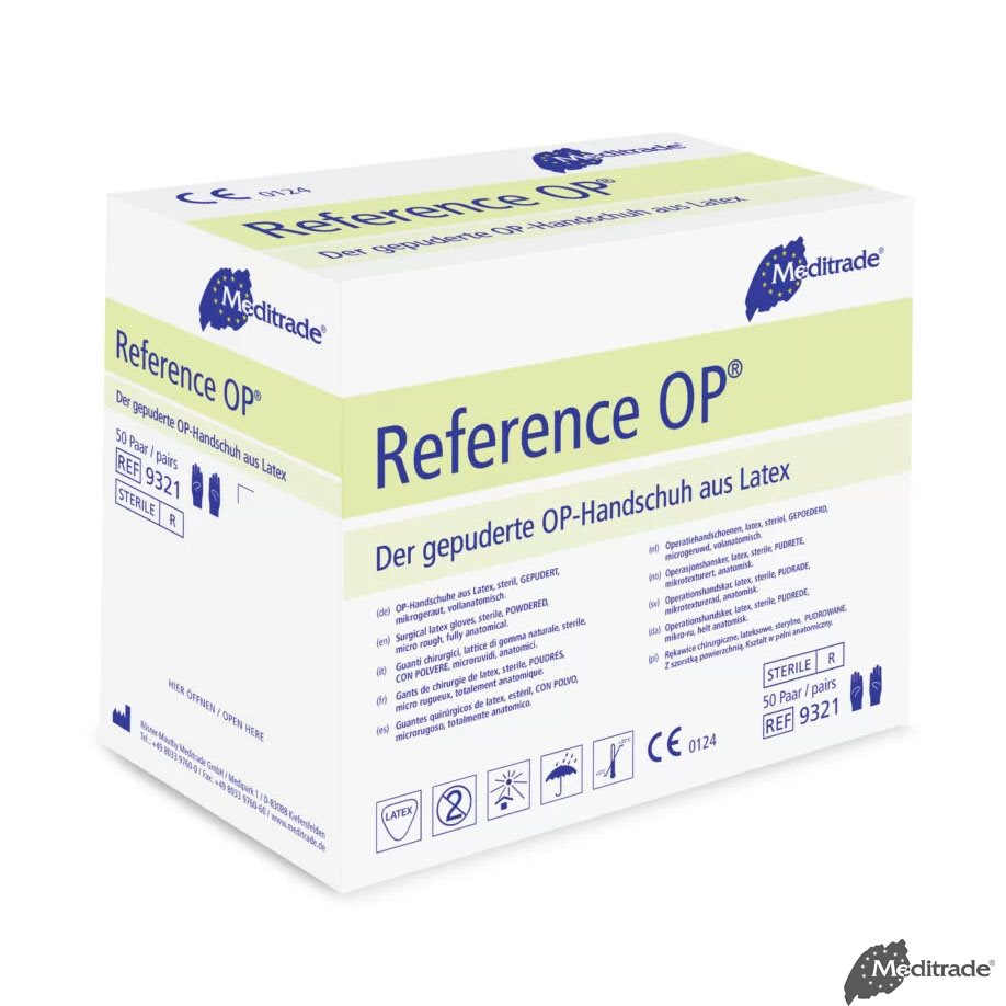 Reference Surgical gloves, latex, lightly powdered, sterile