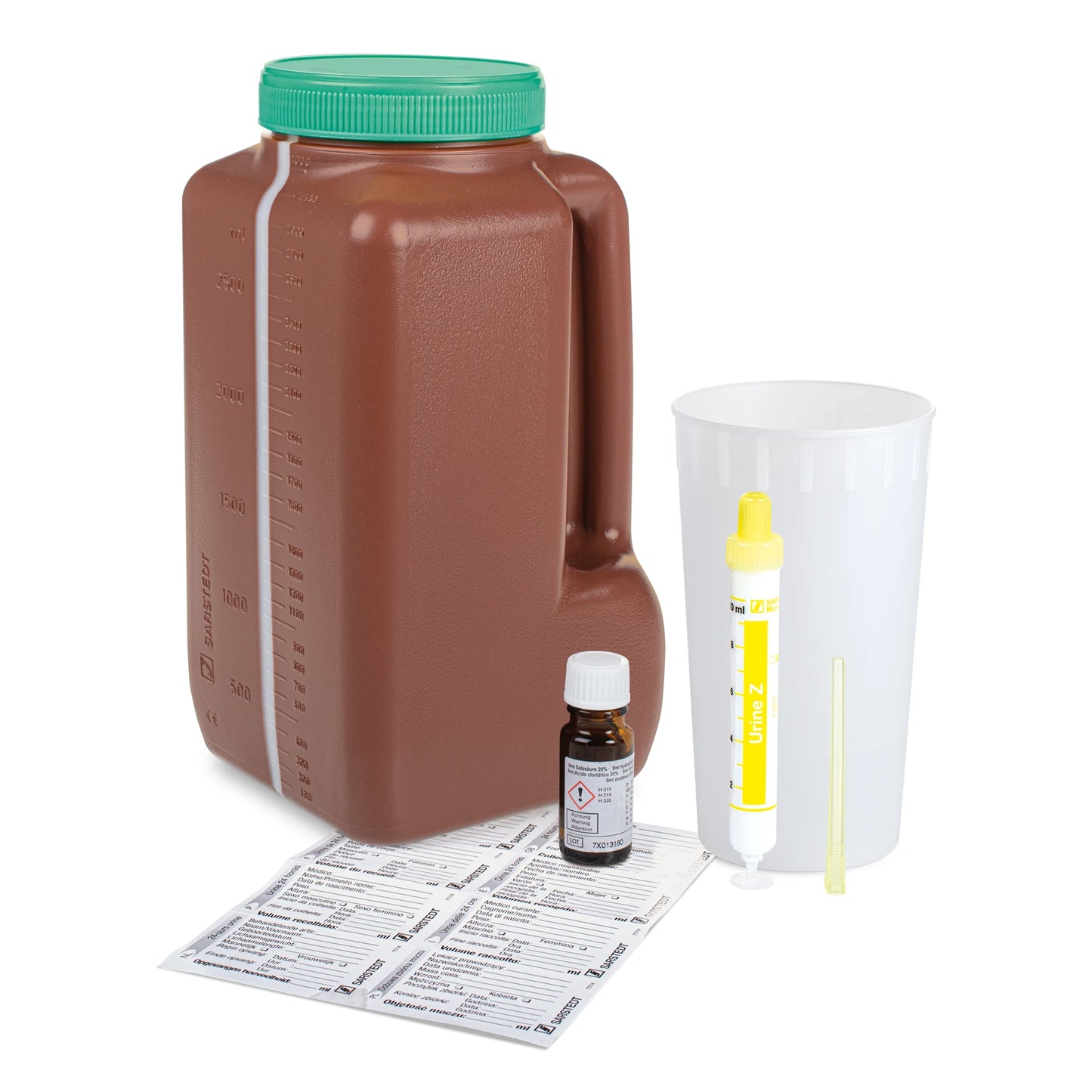 Sarstedt UriSet 24 mit Stabilisator – 3 l mit Urin-Monovette® 10 ml braun